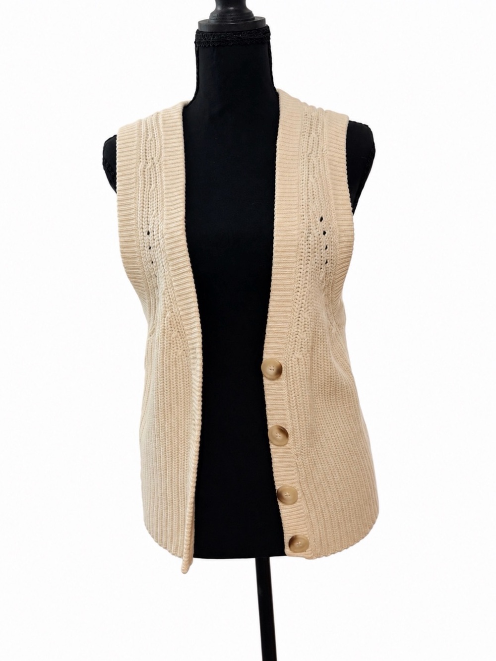 a.n.a Cream Knit Button-Front Sweater Vest